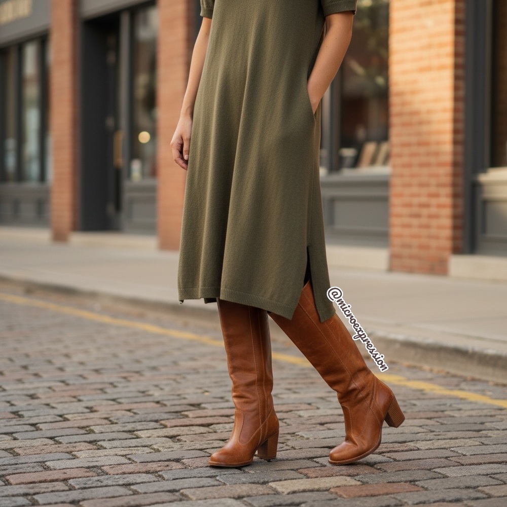 $399 Frye Villager Pull On Knee High Cognac Leather Tall Heeled Distressed Boot - Picture 15 of 15